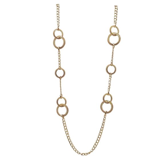 Jones New York Gold Tone Link Circle Long Necklace MSRP $42 Nickel Safe - Picture 1 of 7
